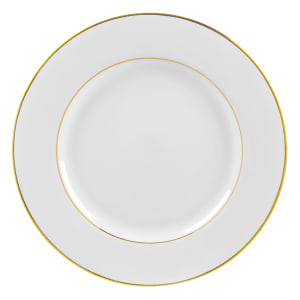 861-GLD0002 9 1/8" Round Double Gold Line Lunch Plate - Porcelain, White/Gold