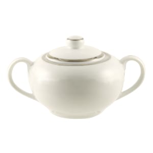 861-SL0018 8 oz Silver Line Sugar Bowl w/ Lid - Porcelain, White/Silver