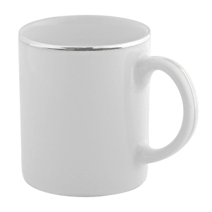861-SL0028 10 oz Silver Line Coffee Mug - Porcelain, White
