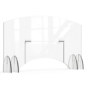 209-AG013 Freestanding Safety Shield w/ Pass Thru Door - 48"L x 28"H, Acrylic, Clear
