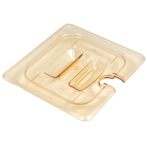 144-60HPCHN150 H-Pan Food Pan Cover - 1/6 Size, Non-Stick, Notched with Handle, Amber