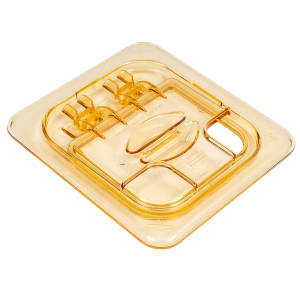 144-60HPLN150 FlipLid Hot Food Pan Cover - 1/6 Size, Notched, Hinged, Amber