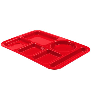 028-P61405 Plastic Rectangular Tray w/ (6) Compartments, 13 7/8" x 10", Red