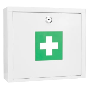 470-CB12820 Small Medical Cabinet w/ Key Lock - Fold Down Door, Steel, White