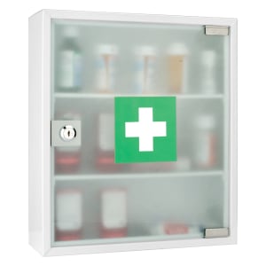 470-CB12822 Medical Cabinet w/ Key Lock - Glass Door, Steel, White