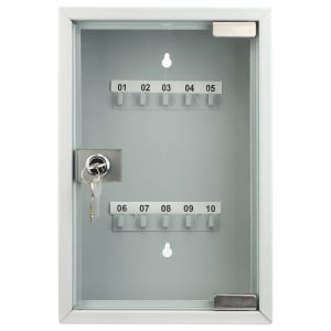 470-CB12986 10 Key Cabinet w/ Key Lock - Glass Door, Steel, Gray