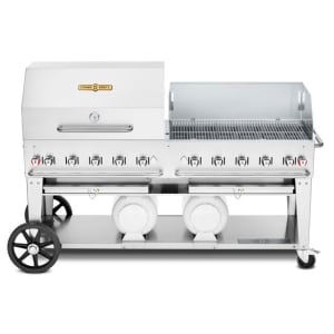 828-CVCCB72RWP 70" Mobile Gas Commercial Outdoor Grill w/ Roll Domes & Wind Guards, Liquid Propane