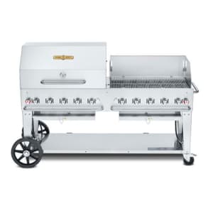 828-CVMCB72RWPNG 70" Mobile Gas Commercial Outdoor Charbroiler w/ Roll Dome & Wind Guard, Natural Gas