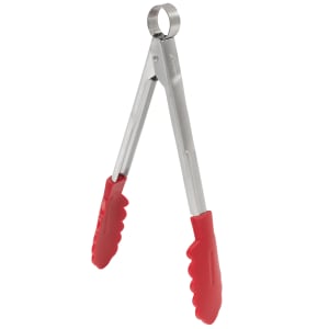 177-74708605 9 1/2" Non-Stick Silicone Locking Tongs, Red