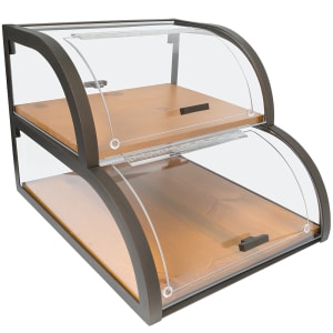 151-3931S84 2 Tier Pastry Display Case w/ Wood Trays - Plastic Case, Bronze Frame