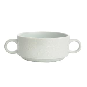324-L5803050571B 9 1/2 oz Round Ivy Flourish Bouillon - Porcelain, Bright White