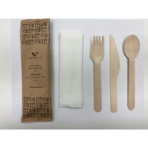 524-VTE2LC 6" Disposable Wooden Cutlery Kit w/ Napkin, Lightweight