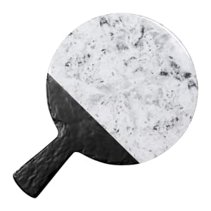 701-M12RWSMBH 12" Round Horizon Slate Serving Board w/ Handle - Melamine, Black Slate/Faux Horizon Marble