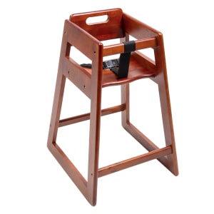 202-900DK 27" Stackable Wood High Chair w/ Waist Strap - Rubberwood, Dark Brown