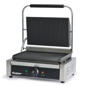 556-CENPAN10 Single Commercial Panini Press w/ Cast Iron Grooved Plates, 120v