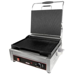 131-SG1LG240 Single Commercial Panini Press w/ Cast Iron Grooved Plates, 240v/1ph