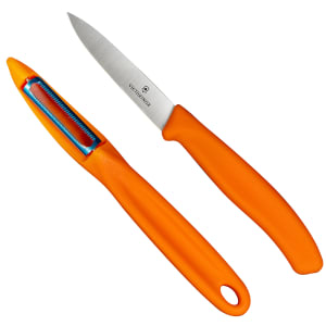 037-7607576069US1 Paring Knife & Peeler Set - Stainless Steel, Orange Handles