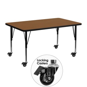 916-XA2448ROAKHPCAS Rectangular Mobile Activity Table - 48"L x 24"W, Laminate Top, Oak