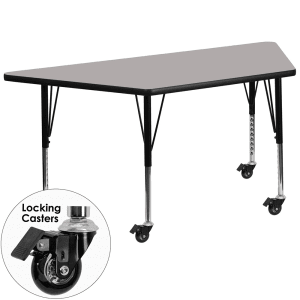 916-XA3060TGYHPCAS Trapezoid Mobile Activity Table - 57 1/2"L x 26 1/4"W, Laminate Top, Gray