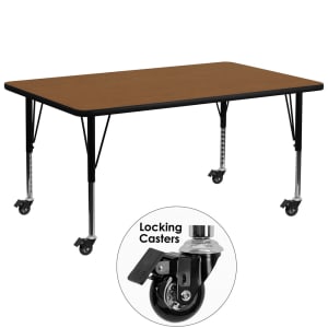 916-XA3072ROAKHPCAS Rectangular Mobile Activity Table - 72"L x 30"W, Laminate Top, Oak