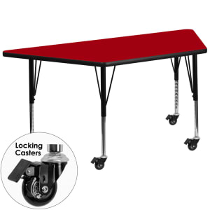 916-XA3060TREDTPCAS Trapezoid Mobile Activity Table - 57 1/2"L x 26 1/4"W, Laminate Top, Red