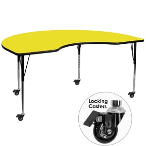 916-XA4872KYELHACAS Kidney Shaped Mobile Activity Table - 72"L x 48"W, Laminate Top, Yellow