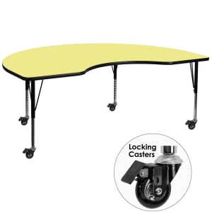 916-XA4872KYELTPCAS Kidney Shaped Mobile Activity Table - 72"L x 48"W, Laminate Top, Yellow