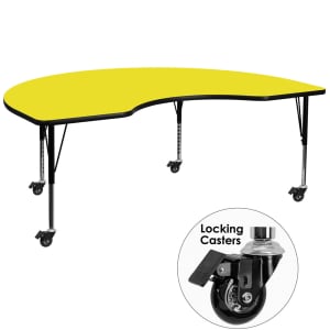 916-XA4872KYELHPCAS Kidney Shaped Mobile Activity Table - 72"L x 48"W, Laminate Top, Yellow
