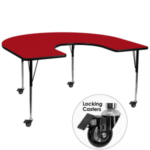 916-XA6066HREDTACAS Horseshoe Shaped Mobile Activity Table - 66"L x 60"W, Laminate Top, Red