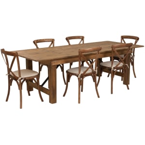 916-XAFA11 Rectangular Folding Farm Table & (6) Chair Set - 96"W x 40"D x 30"H, Plank Top, Pine Base