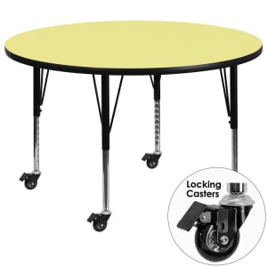 916-XA60RYELTPCAS 60" Round Mobile Activity Table - Laminate Top, Yellow