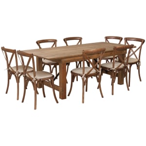 916-XAFA10 Rectangular Folding Farm Table & (8) Chair Set - 84"W x 40"D x 30"H, Plank Top, Pine Base