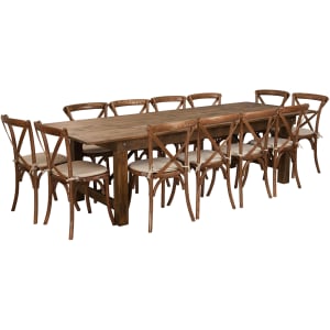 916-XAFA16 Rectangular Folding Farm Table & (12) Chair Set - 108"W x 40"D x 30"H, Plank Top, Pine Base