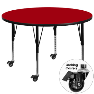916-XA42RREDTPCAS 42" Round Mobile Activity Table - Laminate Top, Red