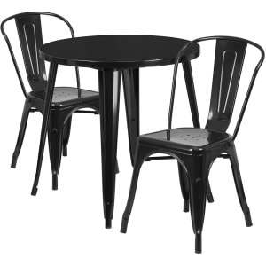 916-CH51090TH218CBK 30" Round Table & (2) Café Chair Set - Metal, Black