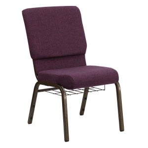 916-FC02185GV005B Stacking Church Chair w/ Plum Fabric Back & Seat - Steel Frame, Gold Vein