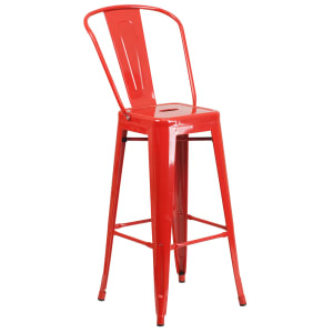 916-CH3132030GBRED Bar Stool w/ Curved Back & Metal Seat, Red