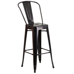 916-CH3132030GBBQ Bar Stool w/ Curved Back & Metal Seat, Black Antique Gold