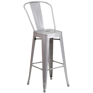 916-CH3132030GBSIL Bar Stool w/ Curved Back & Metal Seat, Silver
