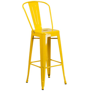 916-CH3132030GBYL Bar Stool w/ Curved Back & Metal Seat, Yellow
