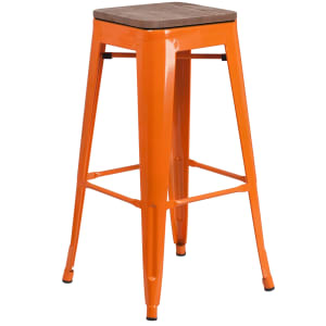 916-CH3132030ORWD Backless Bar Stool w/ Wood Seat, Orange