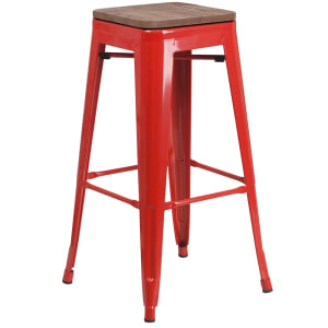 916-CH3132030REDWD Backless Bar Stool w/ Wood Seat, Red