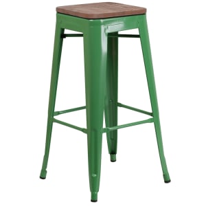 916-CH3132030GNWD Backless Bar Stool w/ Wood Seat, Green