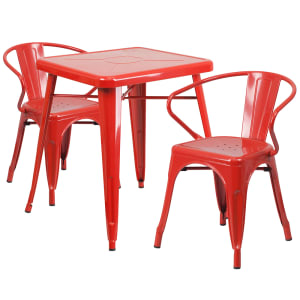 916-CH31330270RED 23 3/4" Square Table & (2) Arm Chair Set - Steel, Red