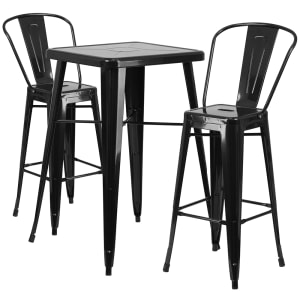 916-CH31330B230GBBK 27 3/4" Square Bar Height Table w/ (2) Bar Stool Set - Black Steel Top, Steel Base