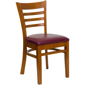 916-0005LADCHYBURV Restaurant Chair w/ Ladder Back & Burgundy Vinyl Seat - Beechwood, Cherry Finish
