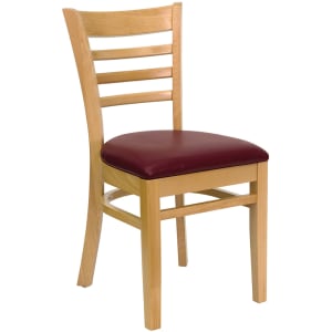 916-0005LADNATBURV Restaurant Chair w/ Ladder Back & Burgundy Vinyl Seat - Beechwood, Natural Finish