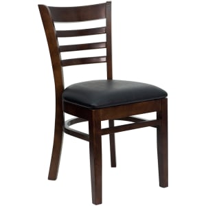 916-0005LADWALBLKV Restaurant Chair w/ Ladder Back & Black Vinyl Seat - Beechwood, Walnut Fin...