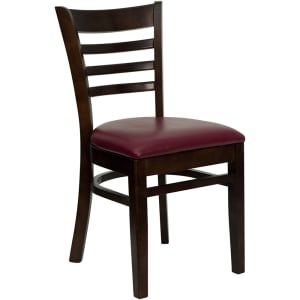 916-0005LADWALBURV Restaurant Chair w/ Ladder Back & Burgundy Vinyl Seat - Beechwood, Walnut Finish
