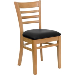 916-0005LADNATBLKV Restaurant Chair w/ Ladder Back & Black Vinyl Seat - Beechwood, Natural Finish
